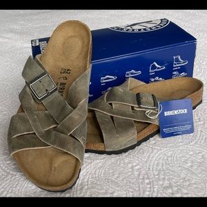 BRAND NEW IN BOX Birkenstock Lugano size 42 in faded khaki. SUPER SOFT!